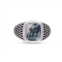 Monary tree agate stone signet ring in black rhodium plated sterling silver