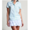 THE SHIRT short sleeve ruffled collar shirt in fluorescent stripe