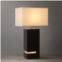 Nova of California zen standing table lamp - gilded ebony wood finish, weathered brass, white linen shade