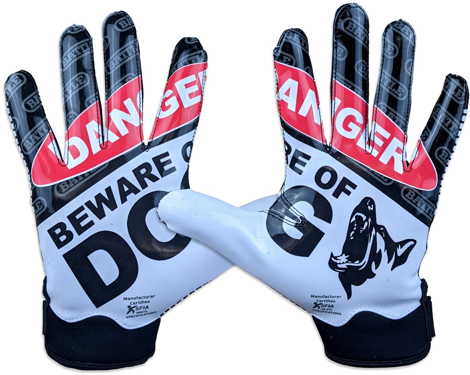 Battle Youth Beware of Dog Football Gloves