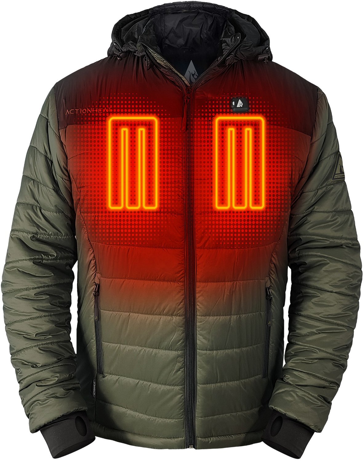 ActionHeat Mens 5V Battery Heated Color Block Hooded Puffer Jacket