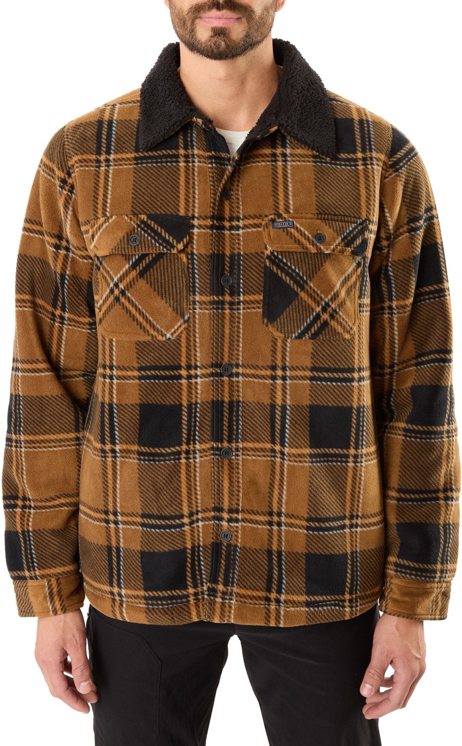 Smiths Workwear Mens Sherpa-Lined Plaid Micro Polarfleece Jacket