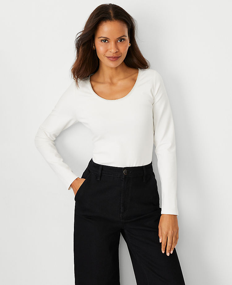 Anntaylor Petite Pearlized Scoop Neck Top