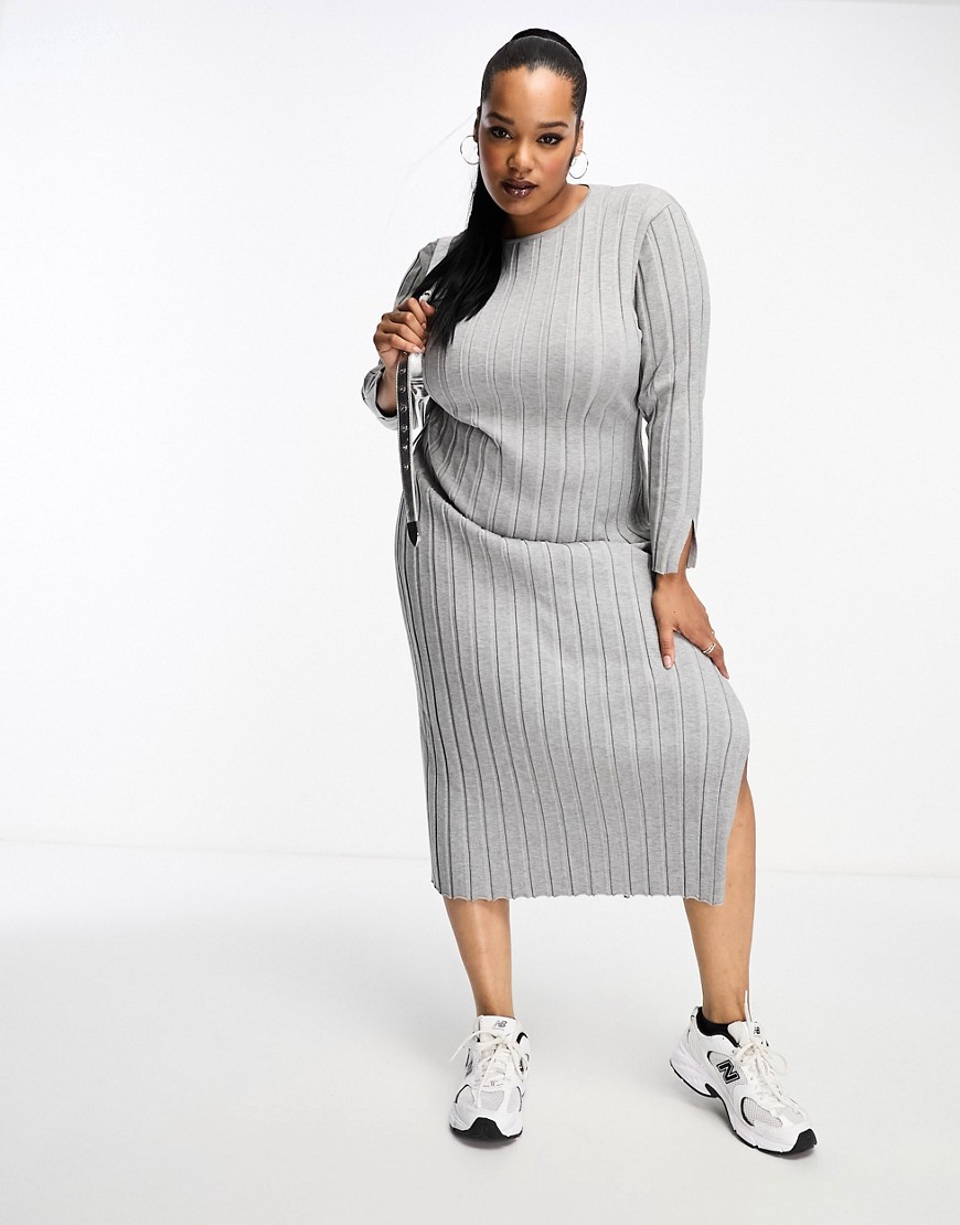 4th & Reckless Plus exclusive knit side split midi sweater dress in gray