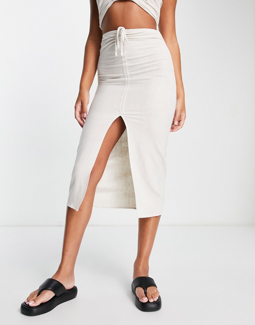 4th & Reckless Tayla linen ruched skirt in cream - part of a set