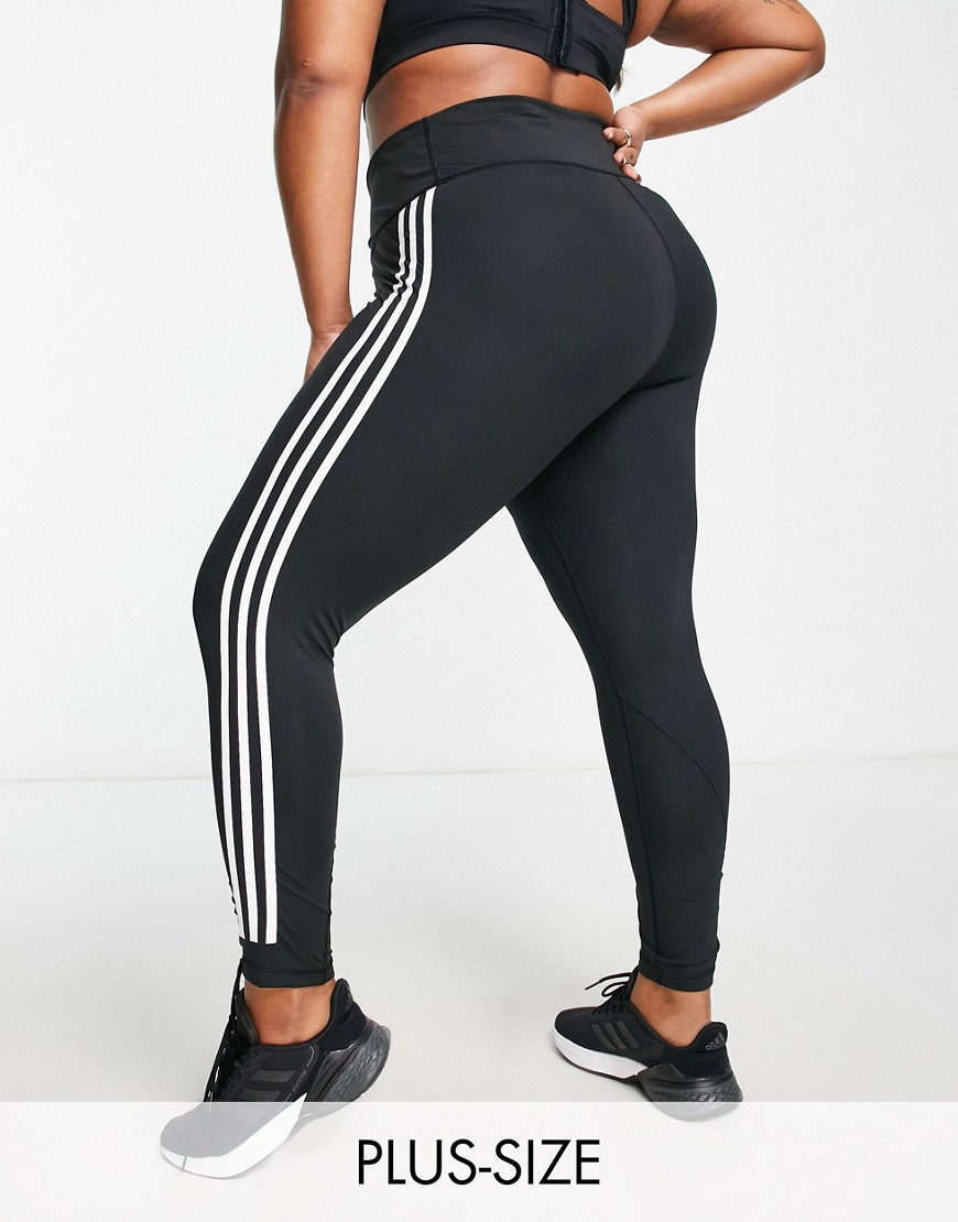 Adidas performance adidas Training Plus 3 stripe leggings in black