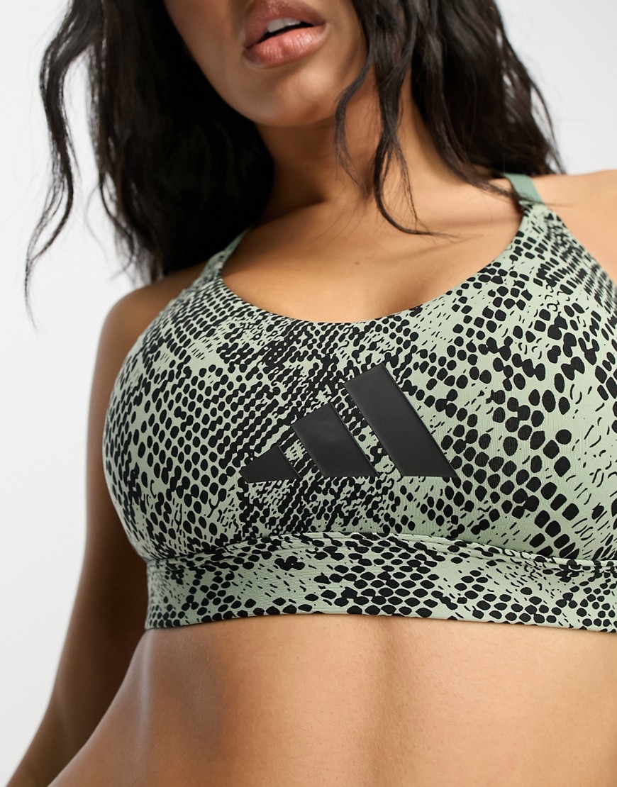 Adidas performance adidas Training reptile print low support sports bra in green