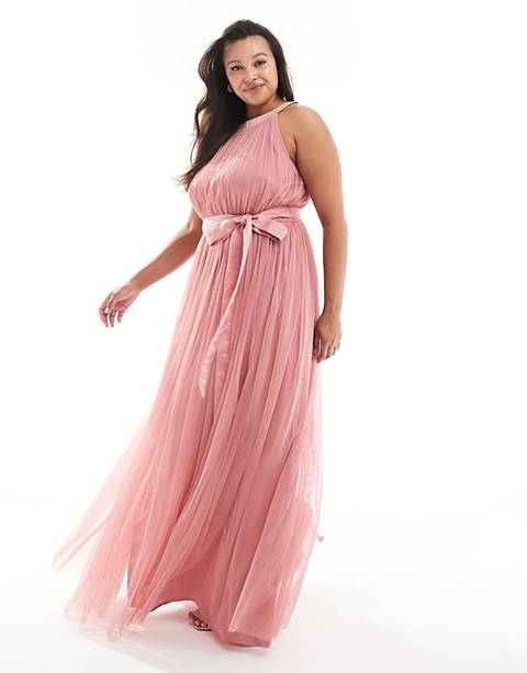 Anaya Plus Bridesmaids halter neck dress in dusty pink