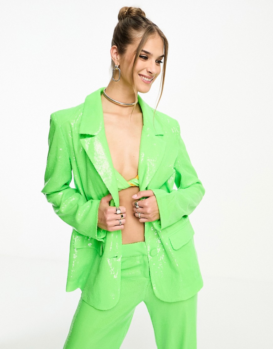 Annorlunda sequin oversized suit blazer in bright green