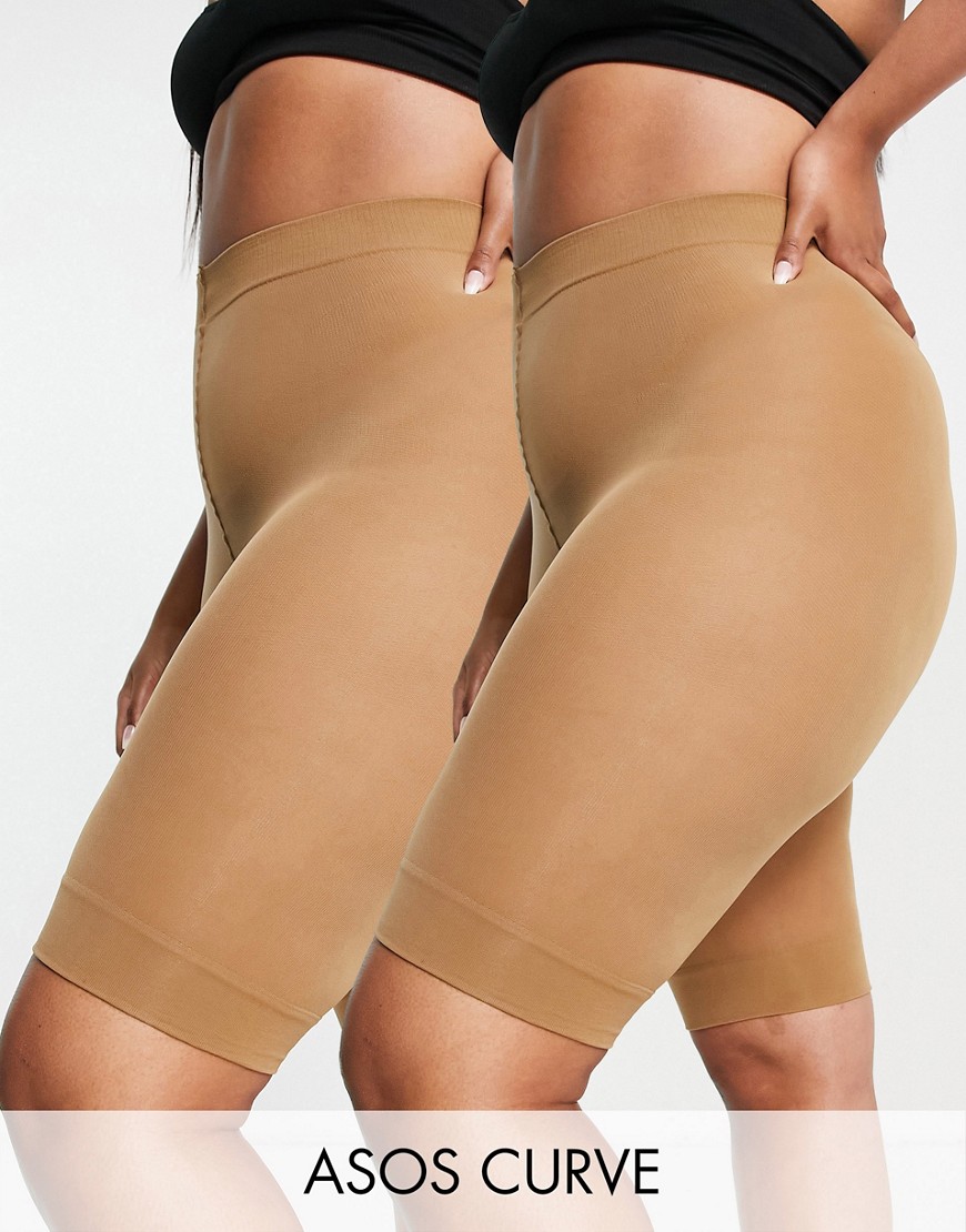 ASOS Curve ASOS DESIGN Curve 2 pack anti-chafing shorts in golden bronze