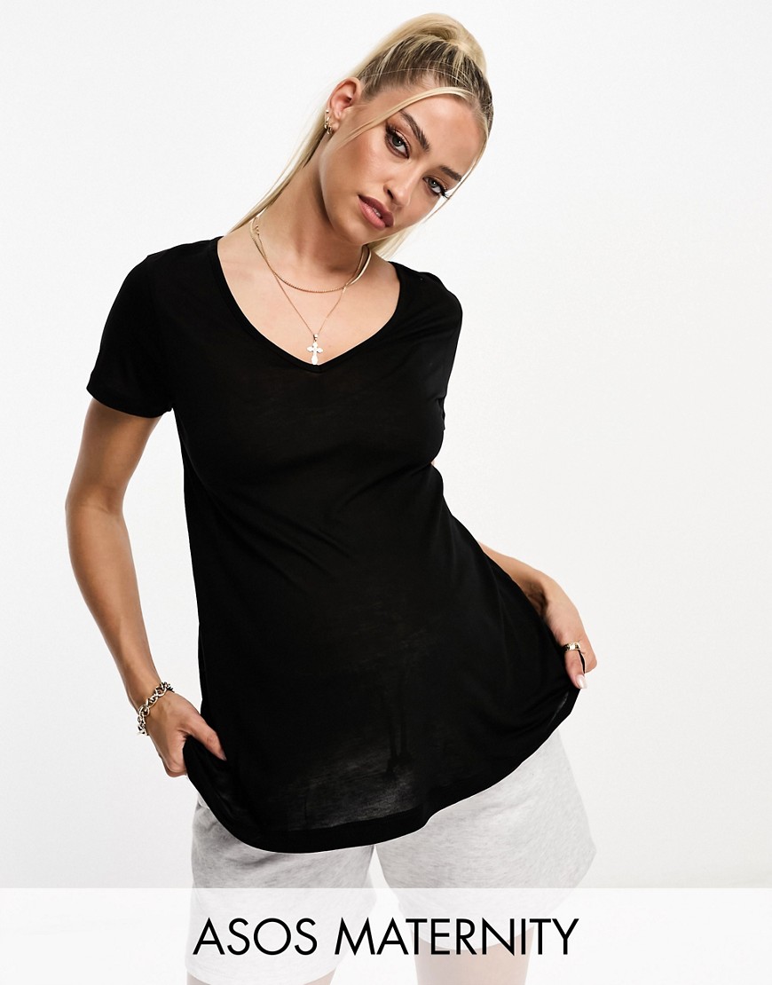 ASOS Maternity ASOS DESIGN Maternity relaxed v neck t-shirt in black