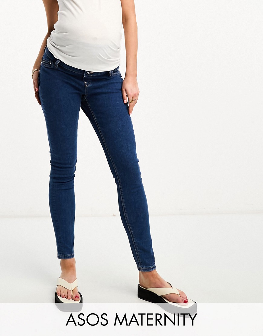 ASOS Maternity ASOS DESIGN Maternity skinny jeans in mid blue with over the bump waistband
