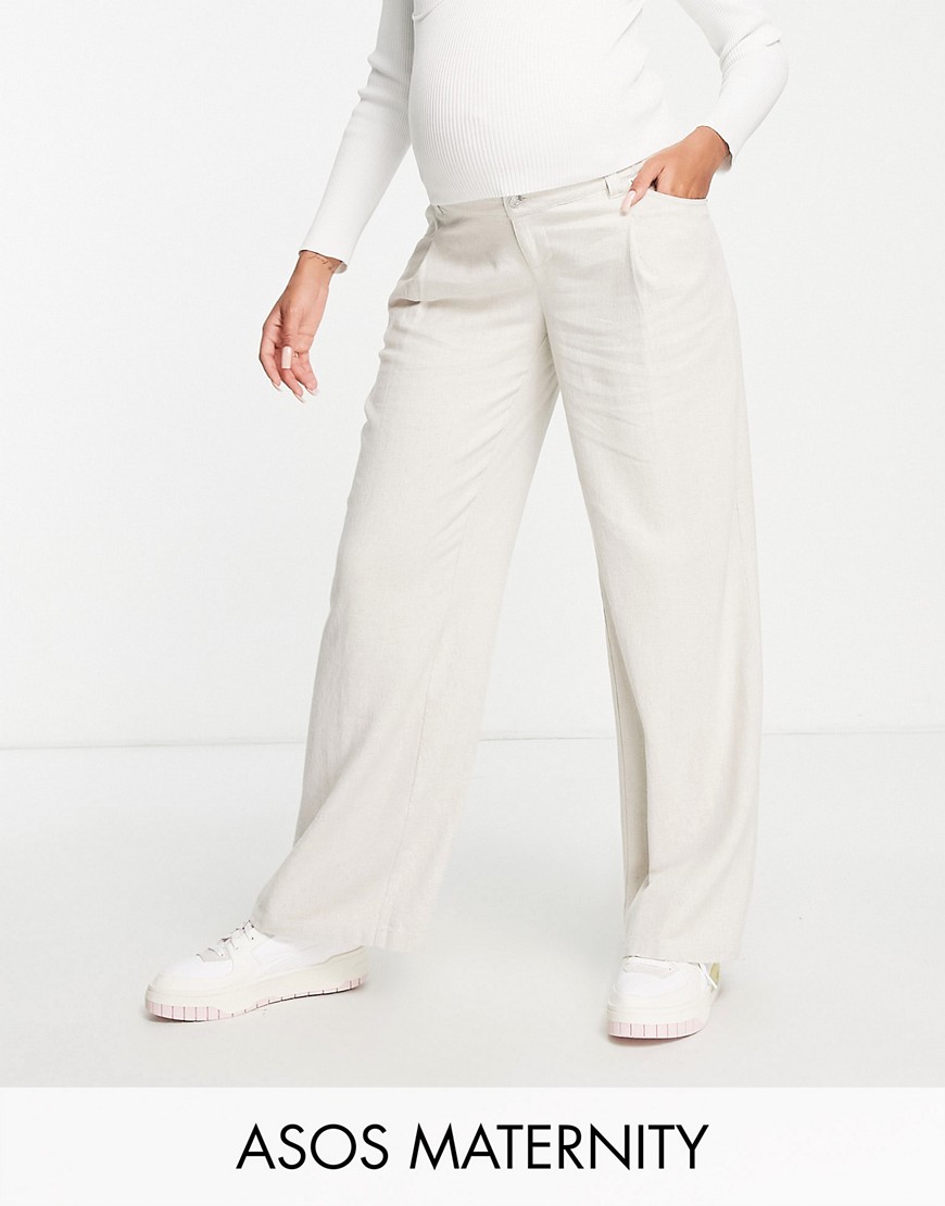 ASOS DESIGN Maternity wide leg pant with linen in oatmeal
