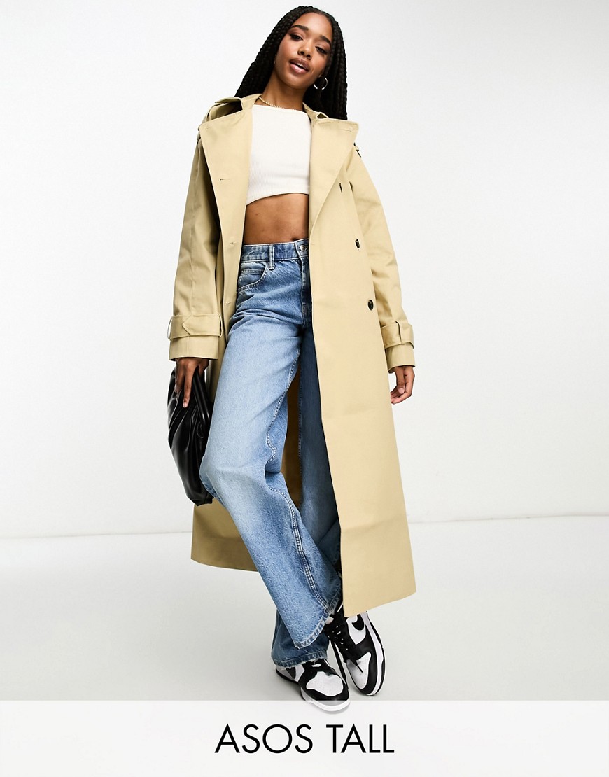 ASOS Tall ASOS DESIGN Tall longline trench coat in stone