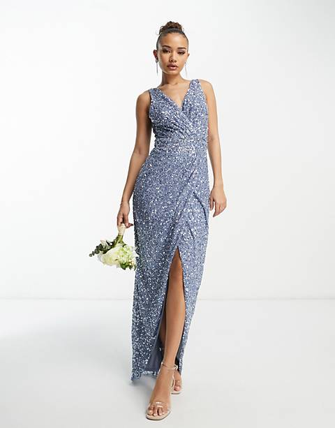 Beauut Bridesmaid wrap maxi dress in dark blue