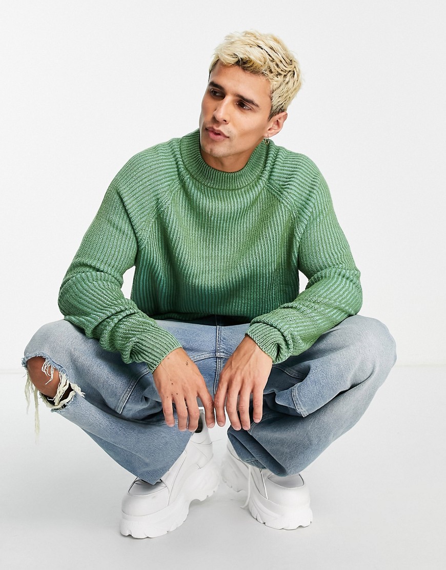 COLLUSION knitted ribbed sweater with raglan sleeve in sage