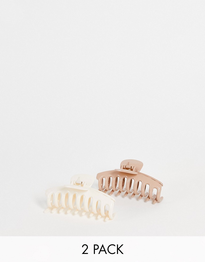 DesignB London pack of 2 hair claw clips in beige and white