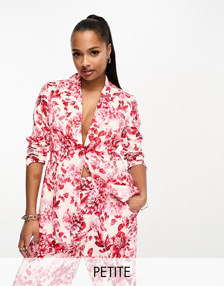 Ever New Petite satin blazer in red floral print - part of a set