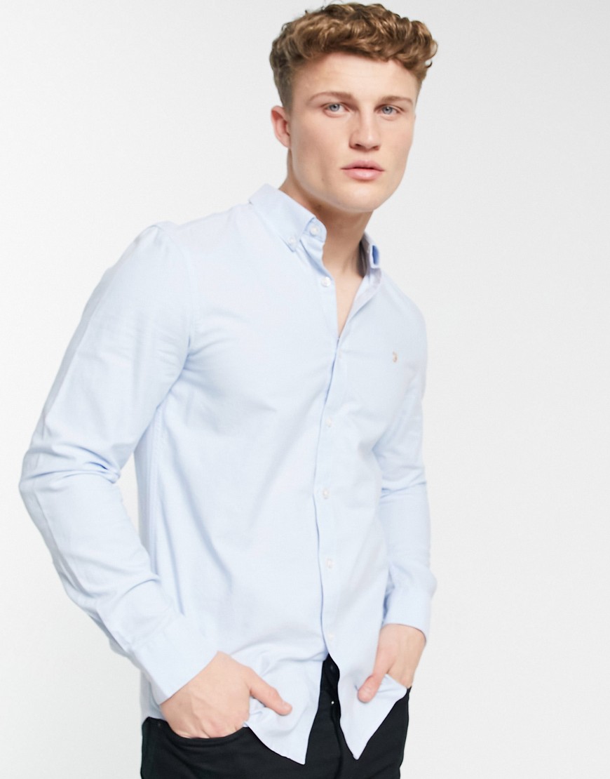 Farah Brewer slim fit cotton oxford shirt in blue