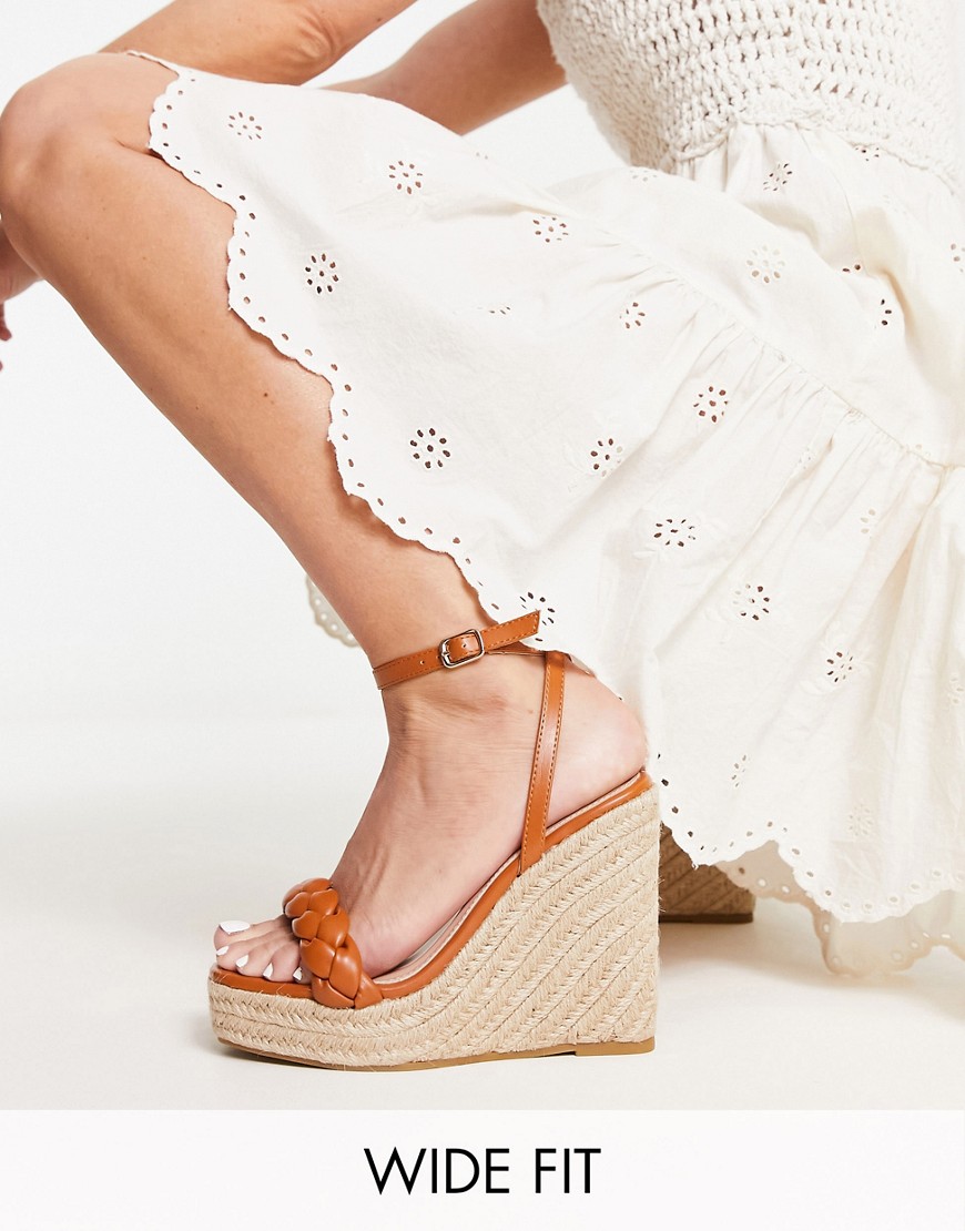 Glamorous Wide Fit espadrille wedge heeled sandals in tan