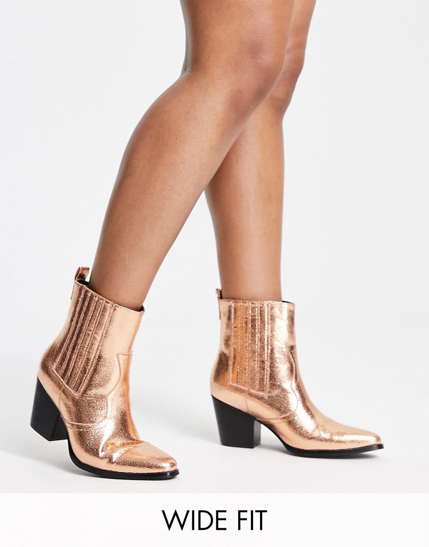 Glamorous Wide Fit western ankle boots in bronze exclusive to ASOS
