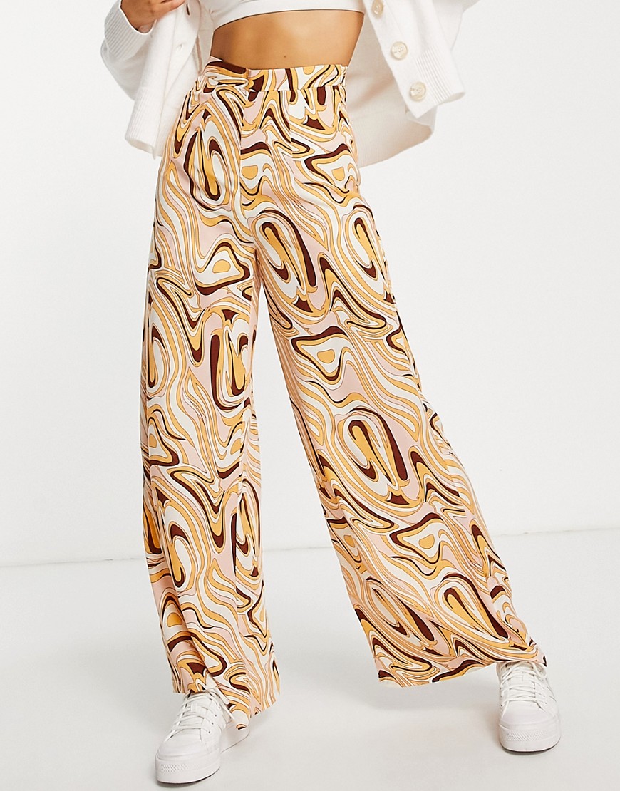 Glamorous wide leg high waisted pants in marble print