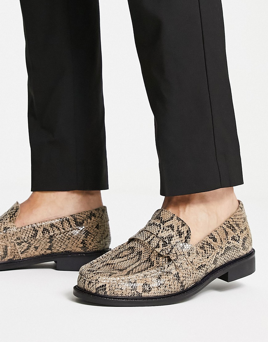 H by Hudson Exclusive Alex loafers in beige snake leather