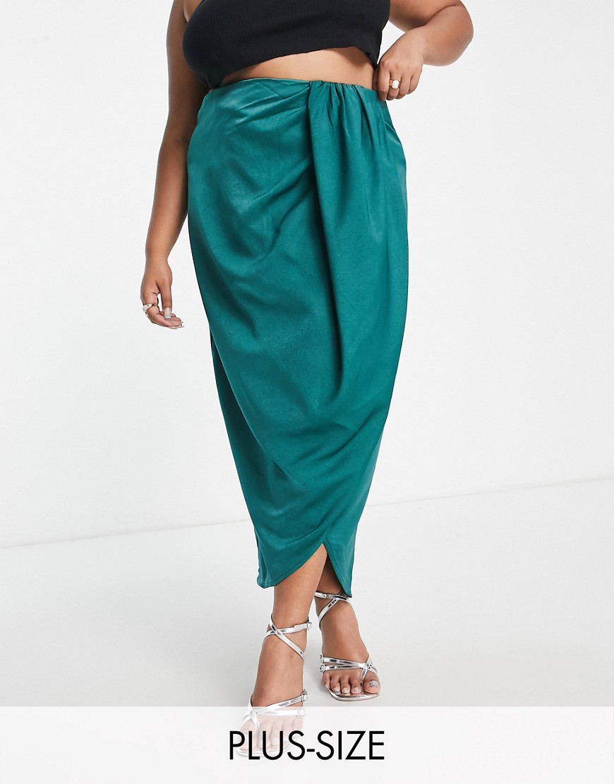 In The Style Plus x Terrie McEvoy frill wrap detail midi skirt in green