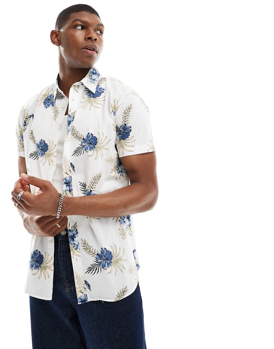Jack & Jones Originals floral print short sleeve shirt in cream