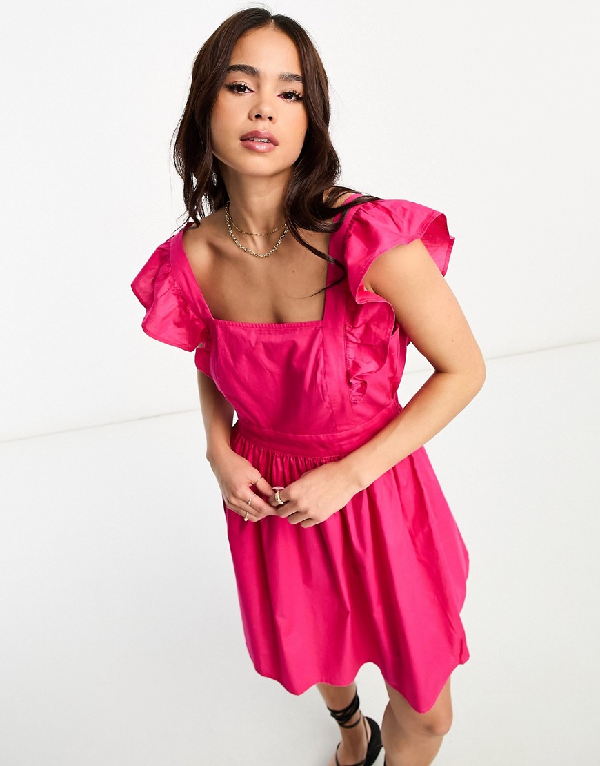 JDY exclusive frill detail mini dress in bright pink