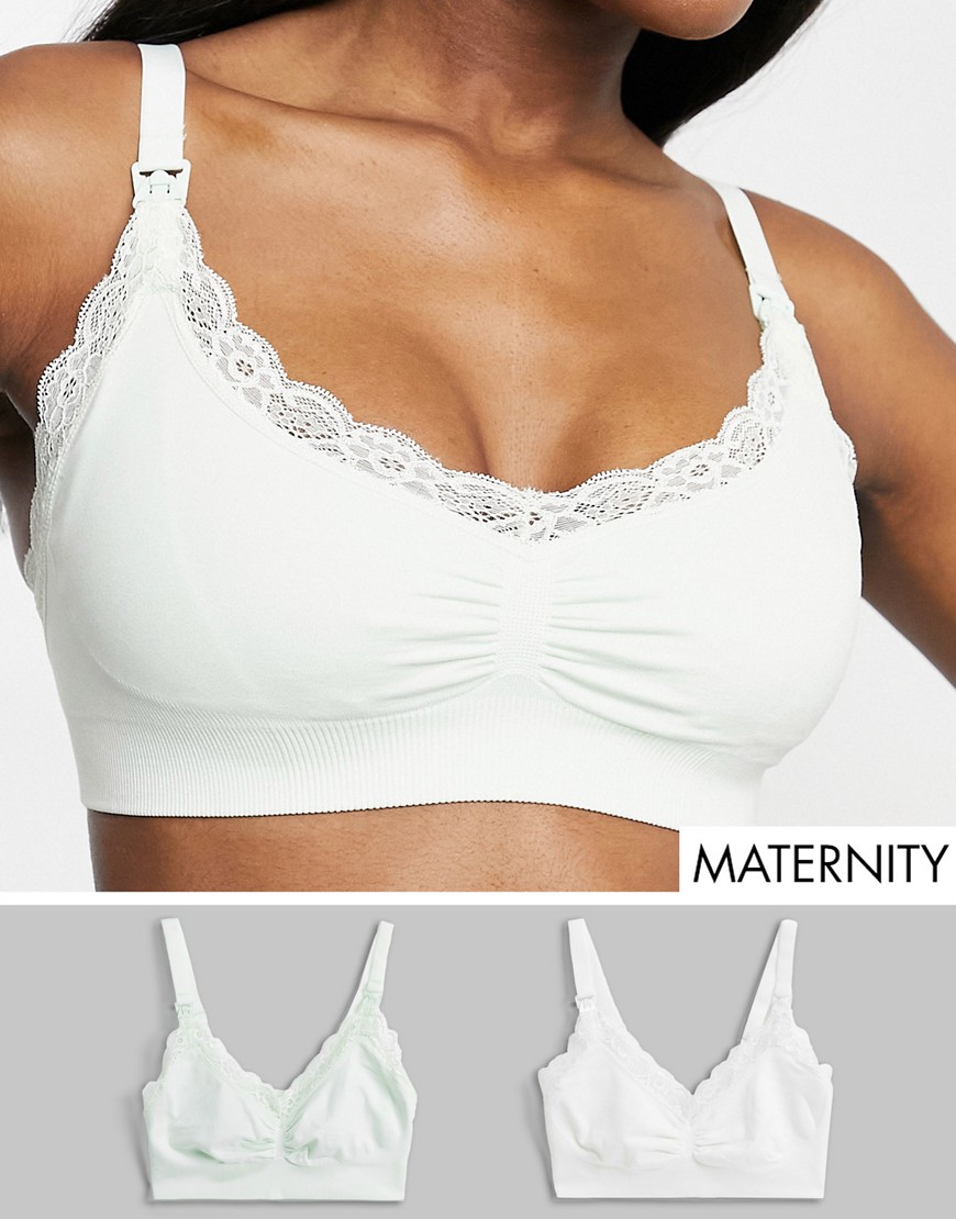 Lindex Exclusive Mom 2 pack seamless nursing bras in white and aqua