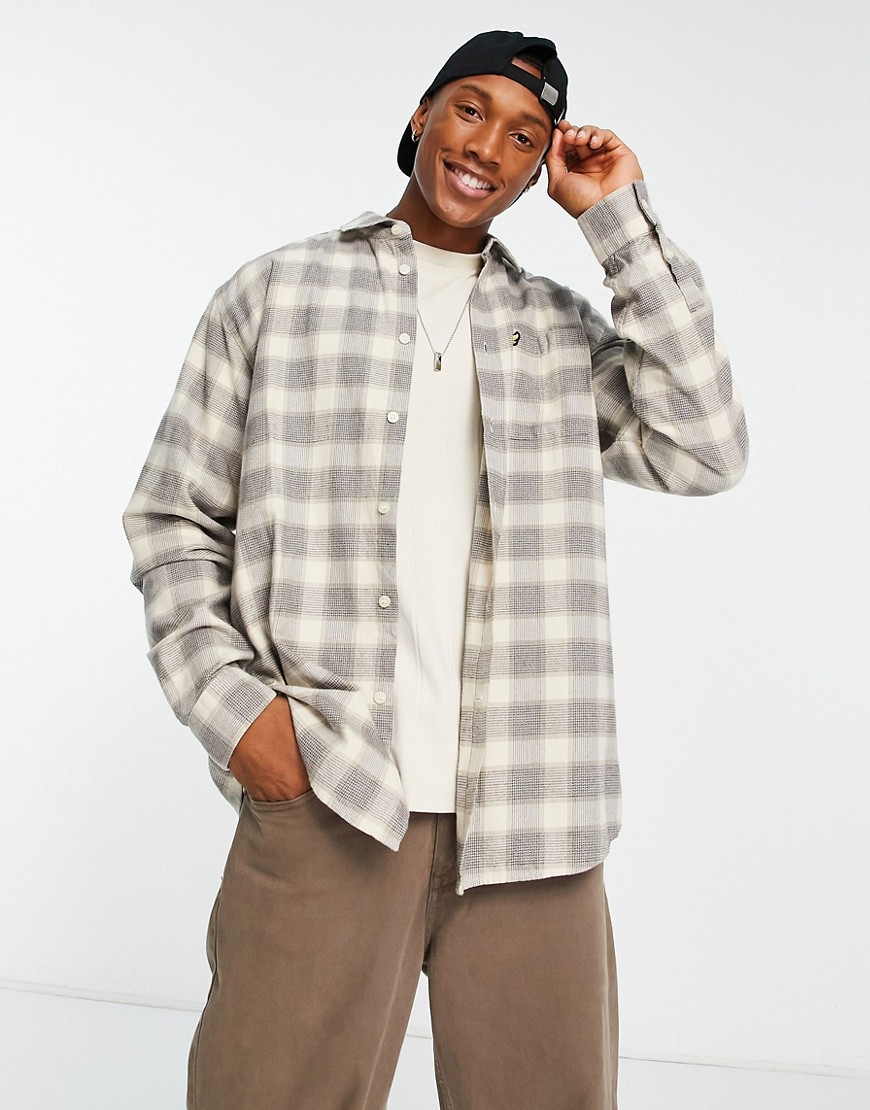 Lyle & Scott Vintage plaid overshirt in off white and taupe