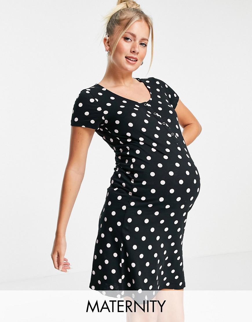 Mama.licious Mamalicious Maternity cotton night gown with nursing function in black polka dot - MULTI