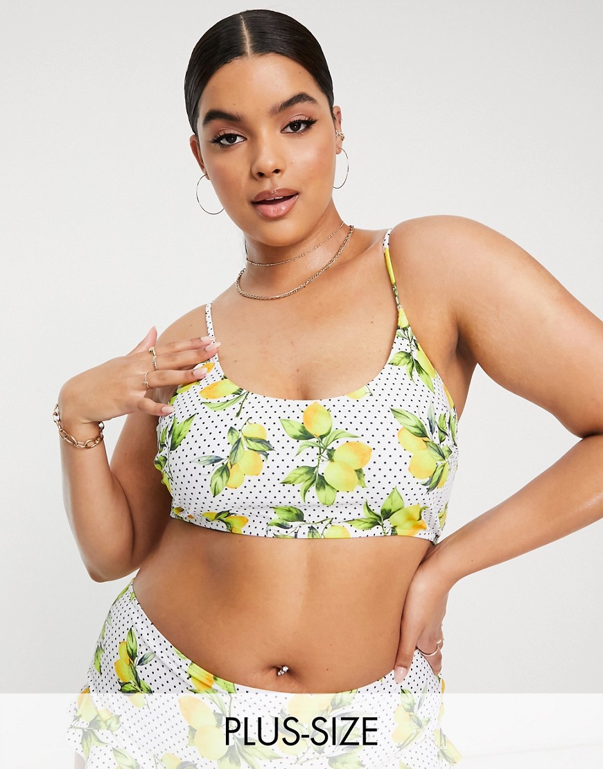 Missguided Plus bikini top in lemon print