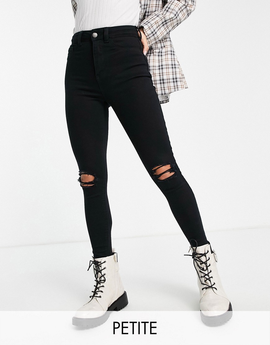 New Look Petite ripped skinny disco jeans in black