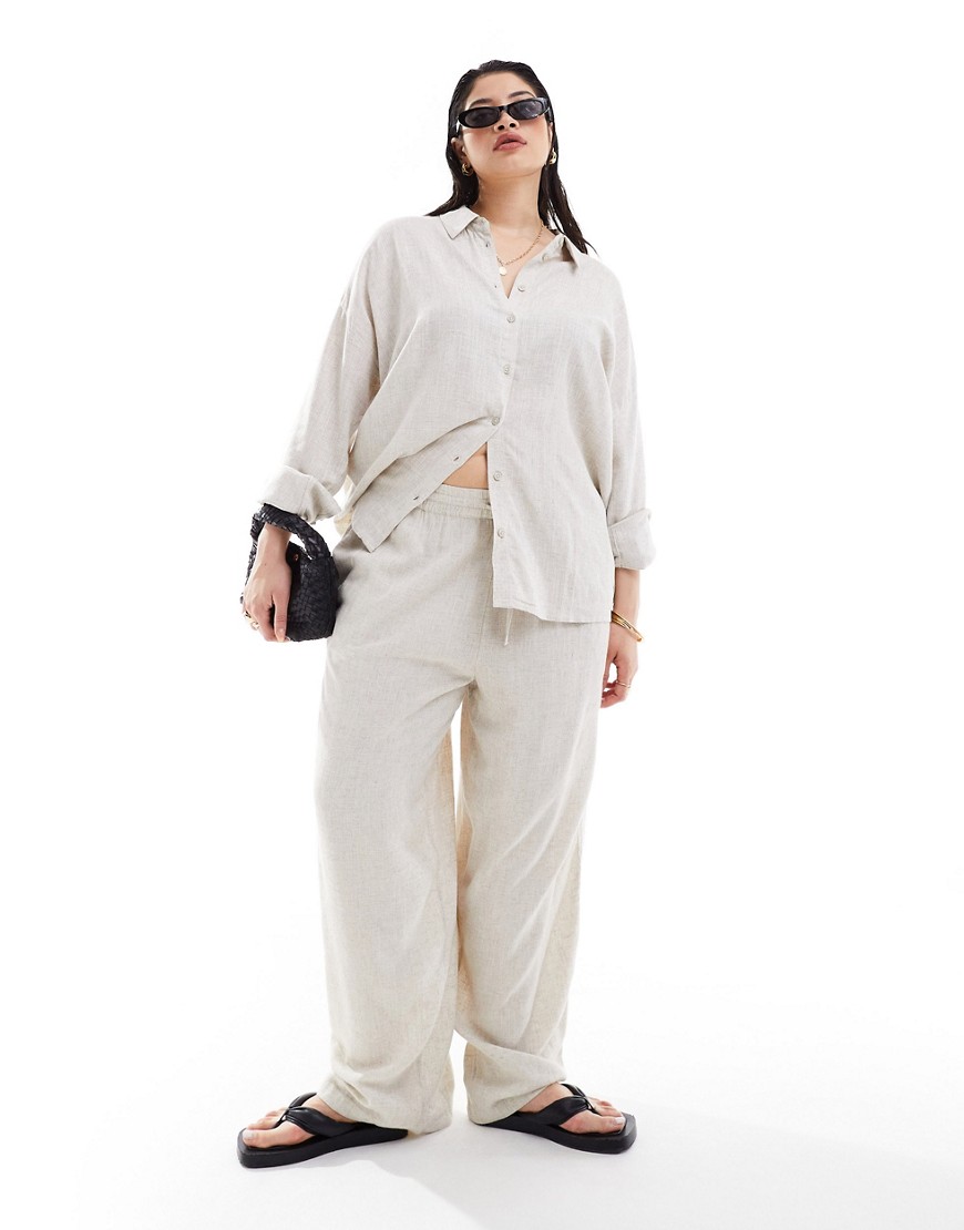 Noisy May Curve loose fit linen mix pants in oatmeal - part of a set