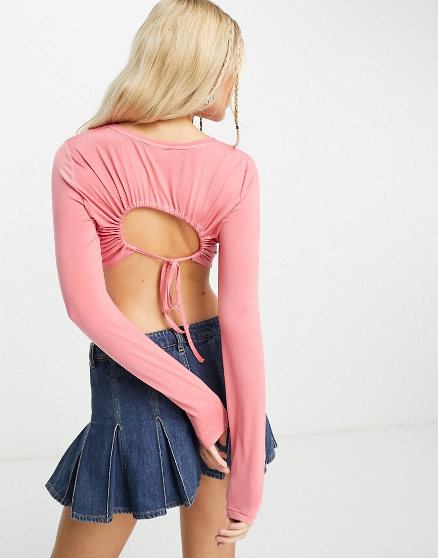 Noisy May open back detail top in coral