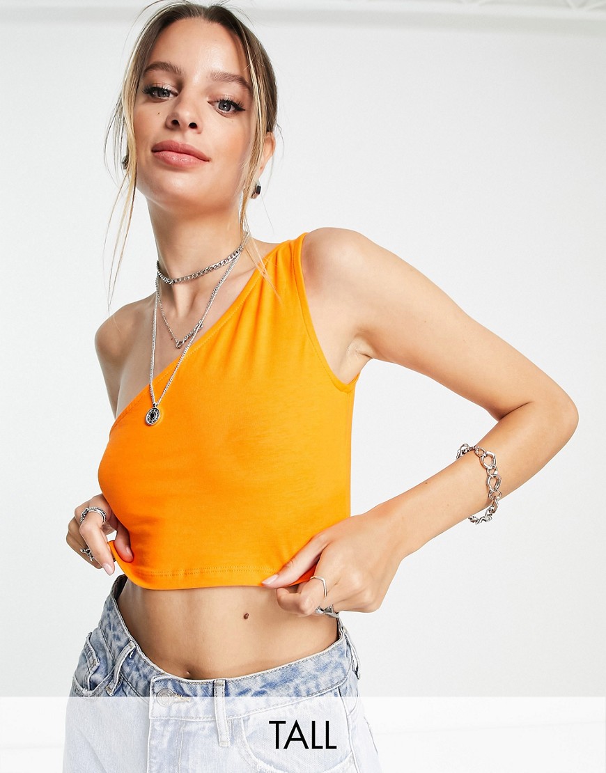 Noisy May Tall one shoulder crop top in orange
