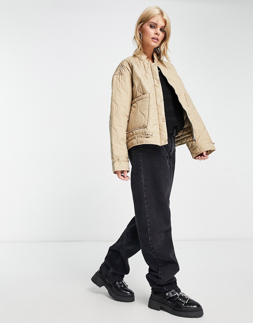 Object onion quilted cropped jacket in beige