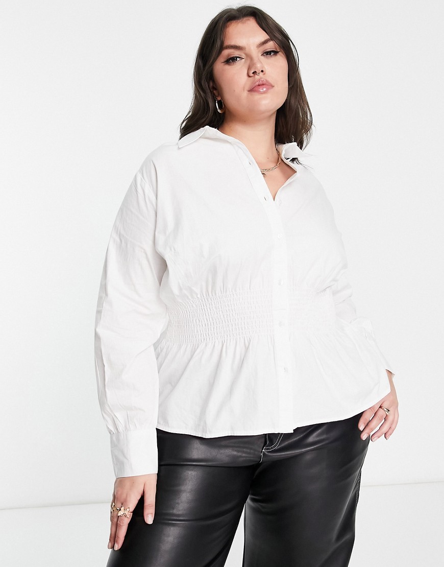 Only Curve smock shirt with shirred detail in white