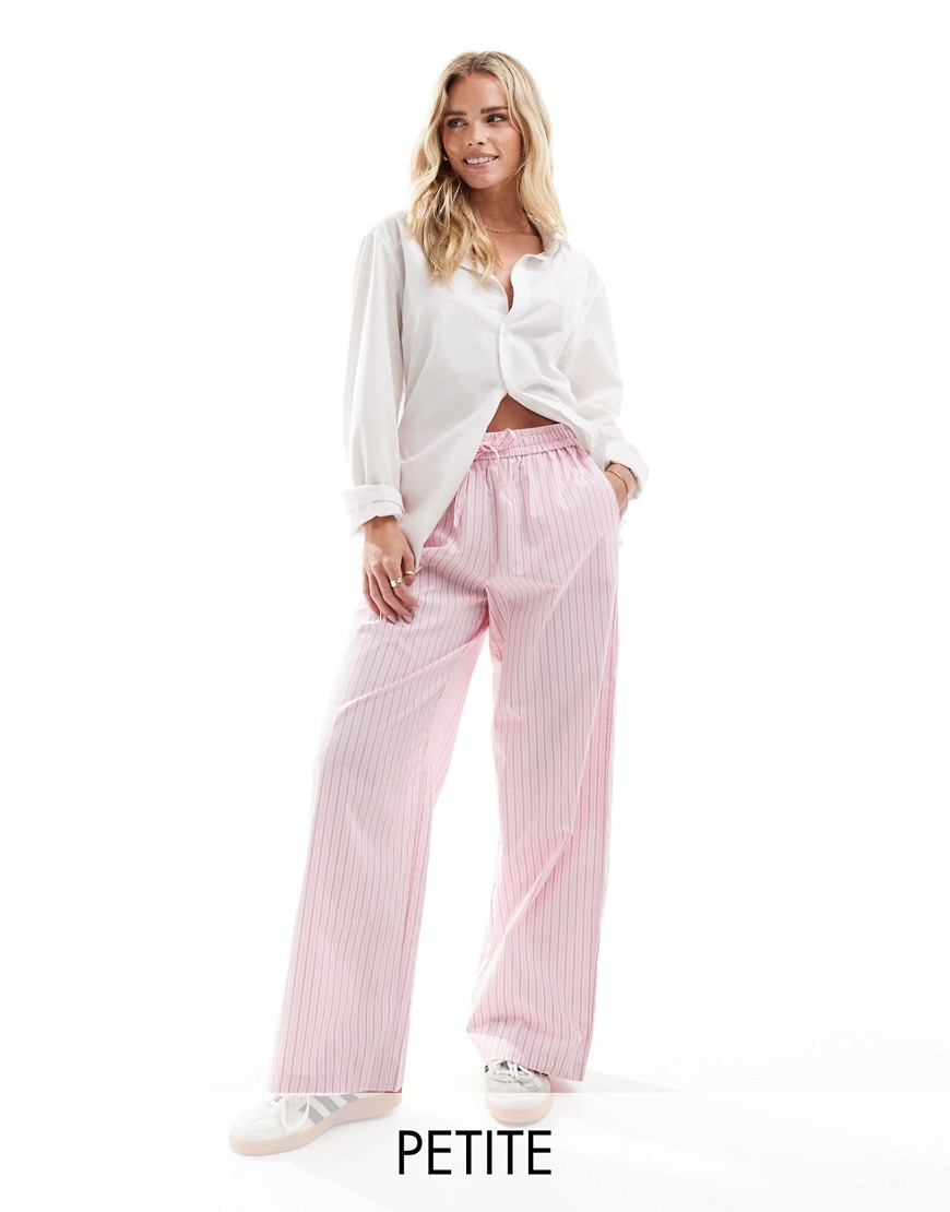 ONLY Petite wide leg pants in pink and red stripe
