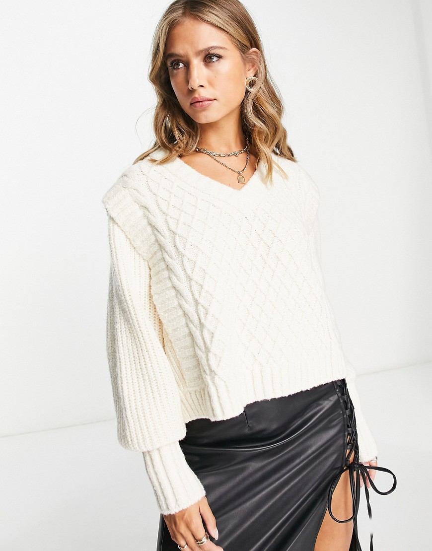 & Other Stories wool cable detail knit sweater in off white