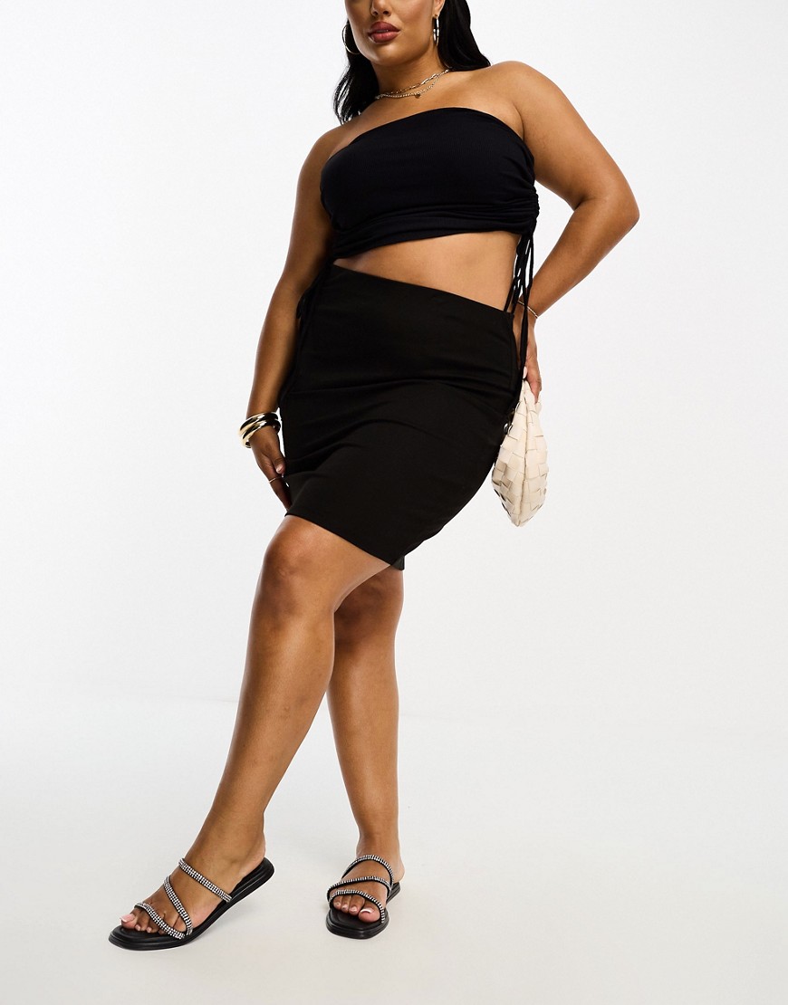 Pieces Plus Pieces Curve high waisted pencil skirt in black