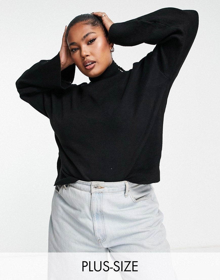 Pieces Plus Pieces Curve oversized high neck sweater in black