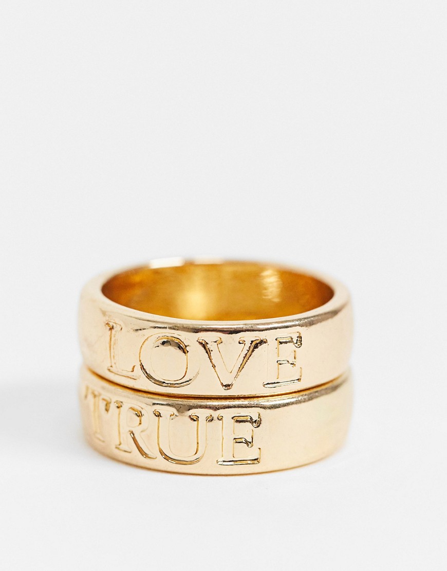 Pieces True Love 2-pack rings in gold