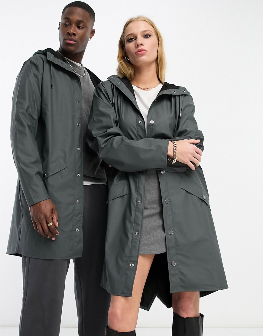 Rains 12020 unisex waterproof long jacket in slate