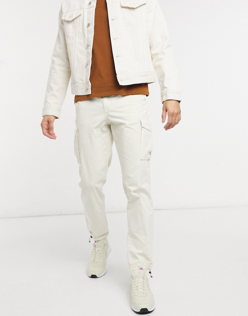 Selected Homme cargo pant with cuffed hem in beige