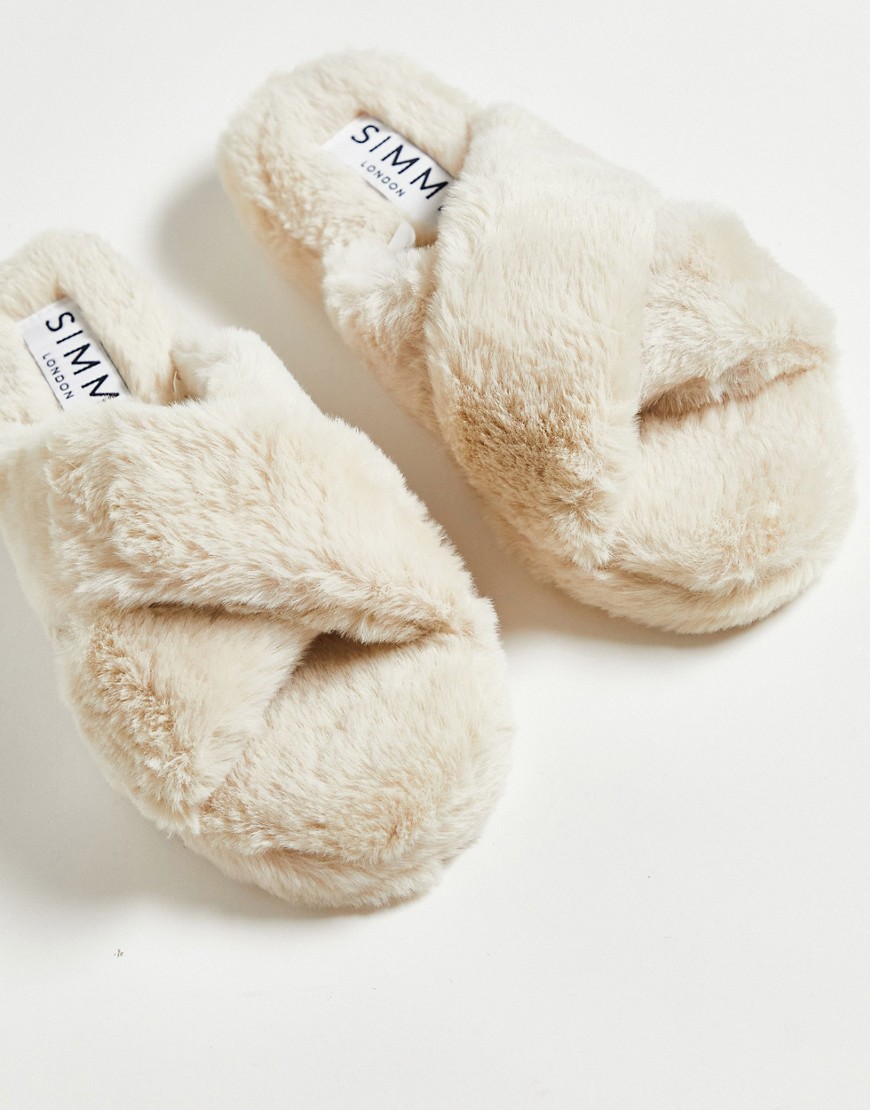 SIMMI Shoes Simmi London Alice fluffy slippers in cream