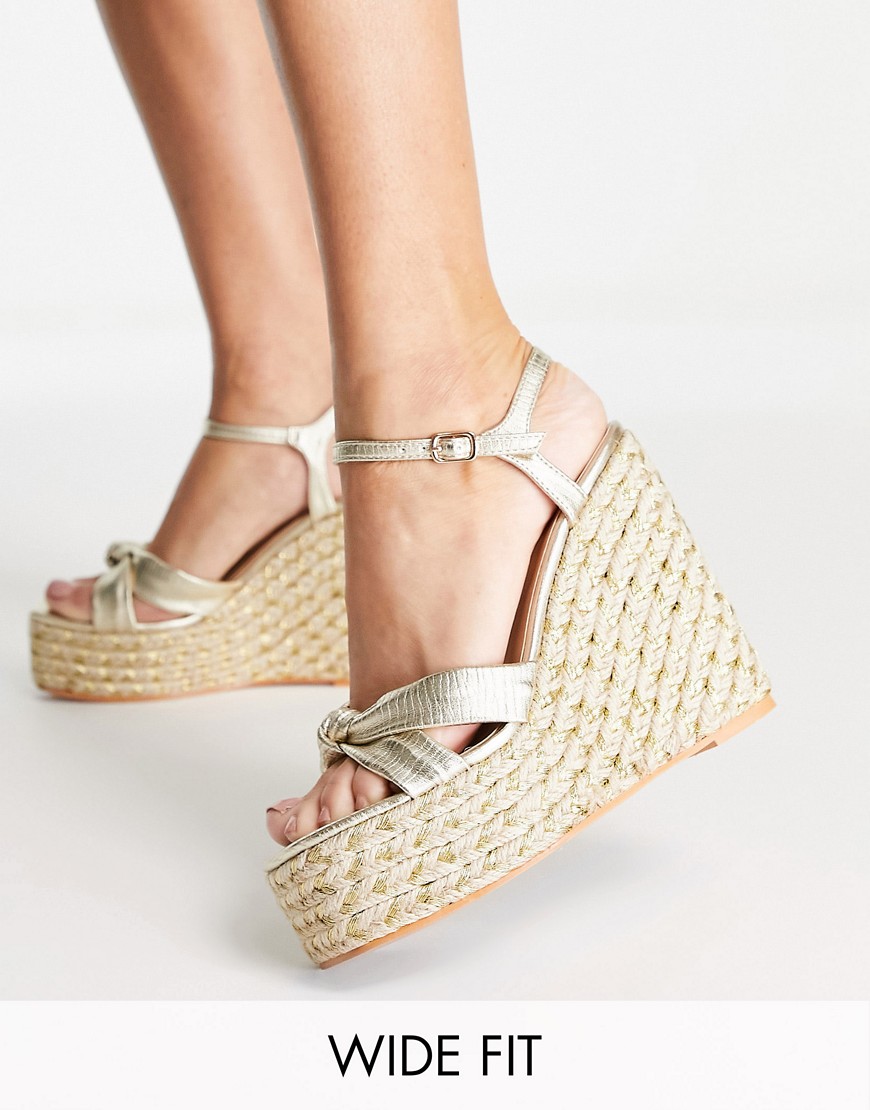 Simmi Wide Fit Simmi London Wide Fit espadrille wedge sandals in gold