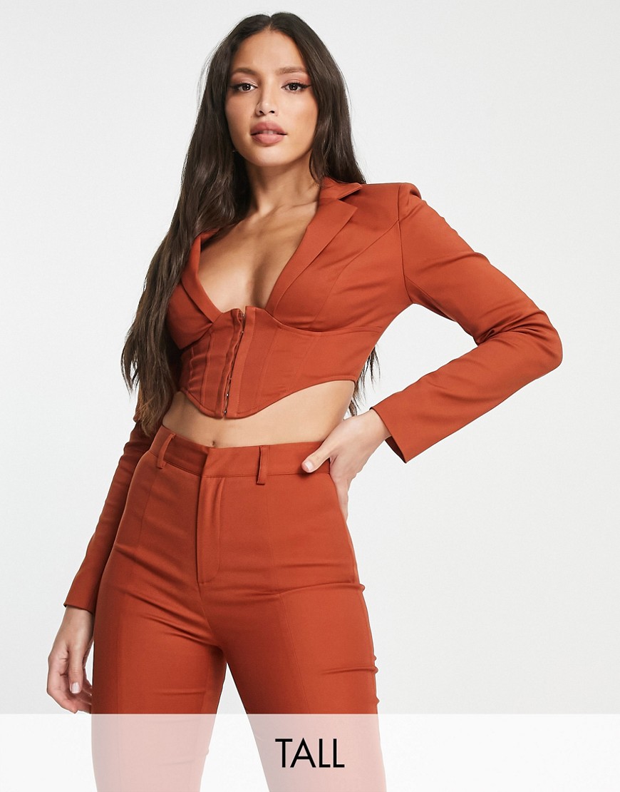 Simmi Clothing Simmi Tall corset detail cropped blazer in rust - part of a set
